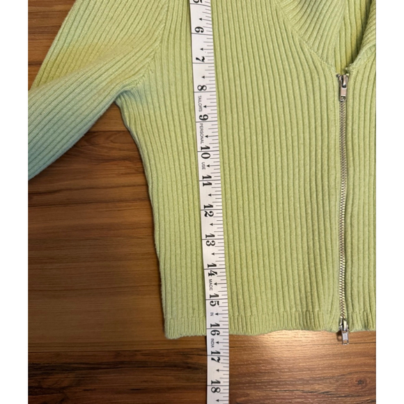 Y2K Neon Green Cropped Zip Up Sweater Rave Cyber Baby Fit - Picture 7 of 8